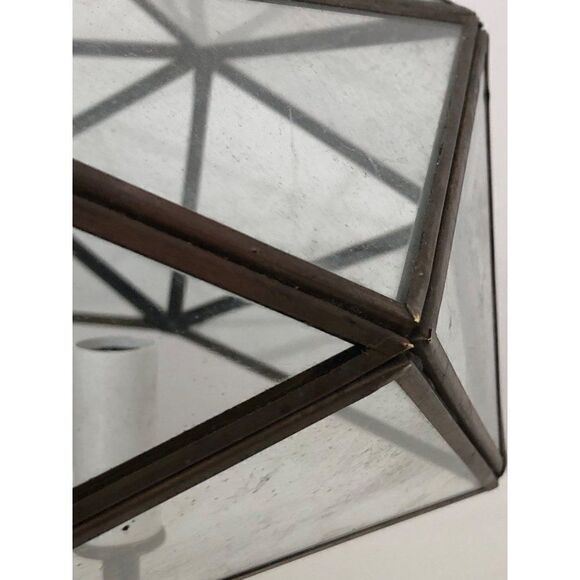 Vintage Mid Century Brass Octagon Diamond Hanging Glass Light Fixture Pendant - Picture 4 of 15